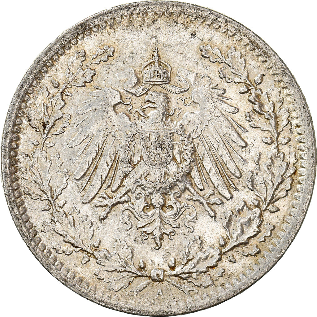 Moneta, GERMANIA - IMPERO, 1/2 Mark, 1916, Berlin, SPL-, Argento, KM:17