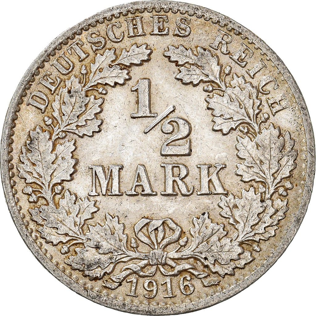Moneta, GERMANIA - IMPERO, 1/2 Mark, 1916, Berlin, SPL-, Argento, KM:17