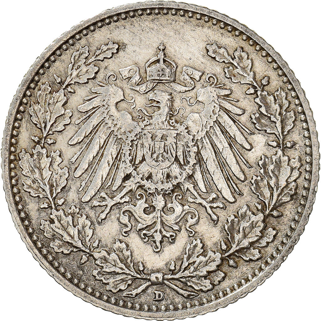 Coin, GERMANY - EMPIRE, 1/2 Mark, 1905, Munich, AU(55-58), Silver, KM:17