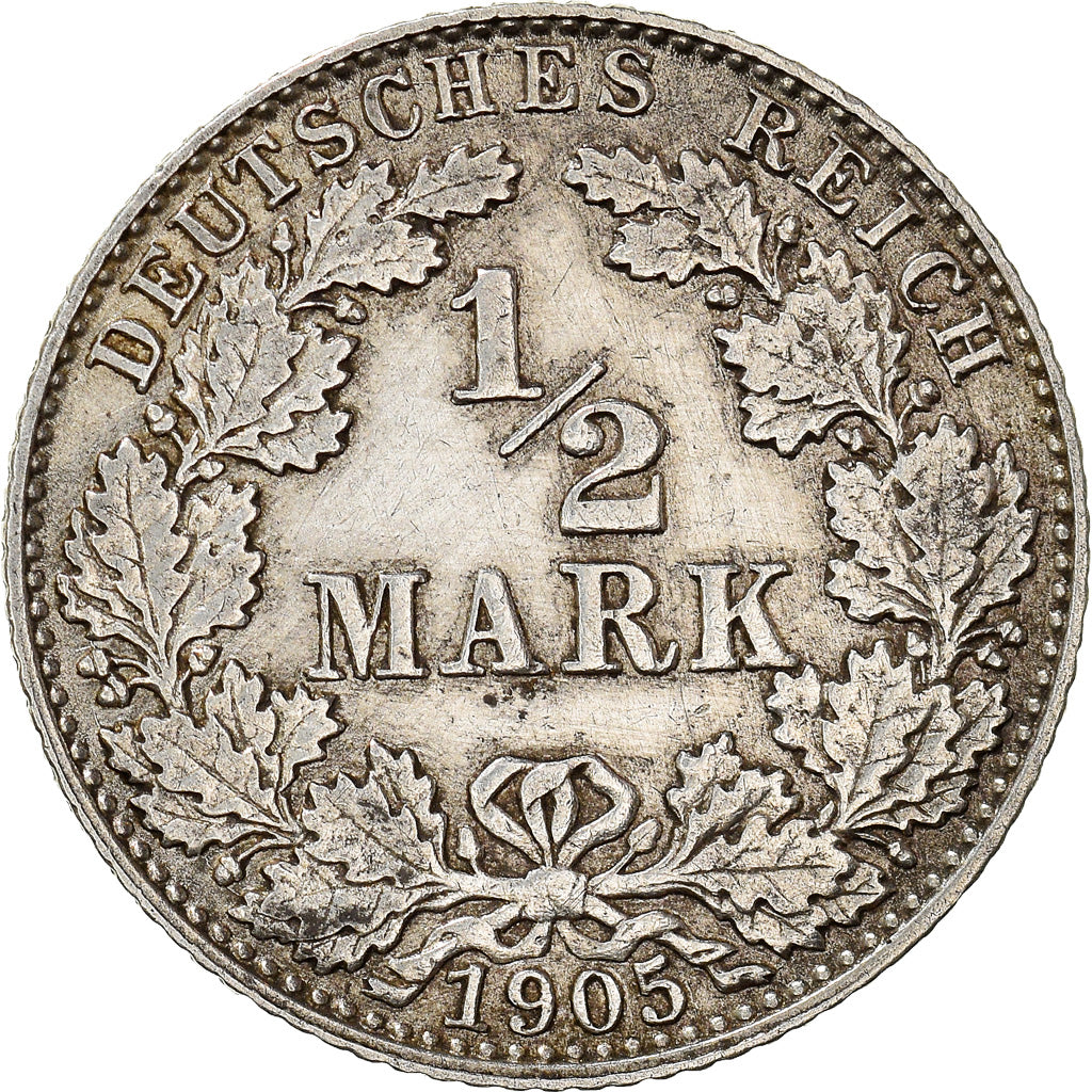 Coin, GERMANY - EMPIRE, 1/2 Mark, 1905, Munich, AU(55-58), Silver, KM:17