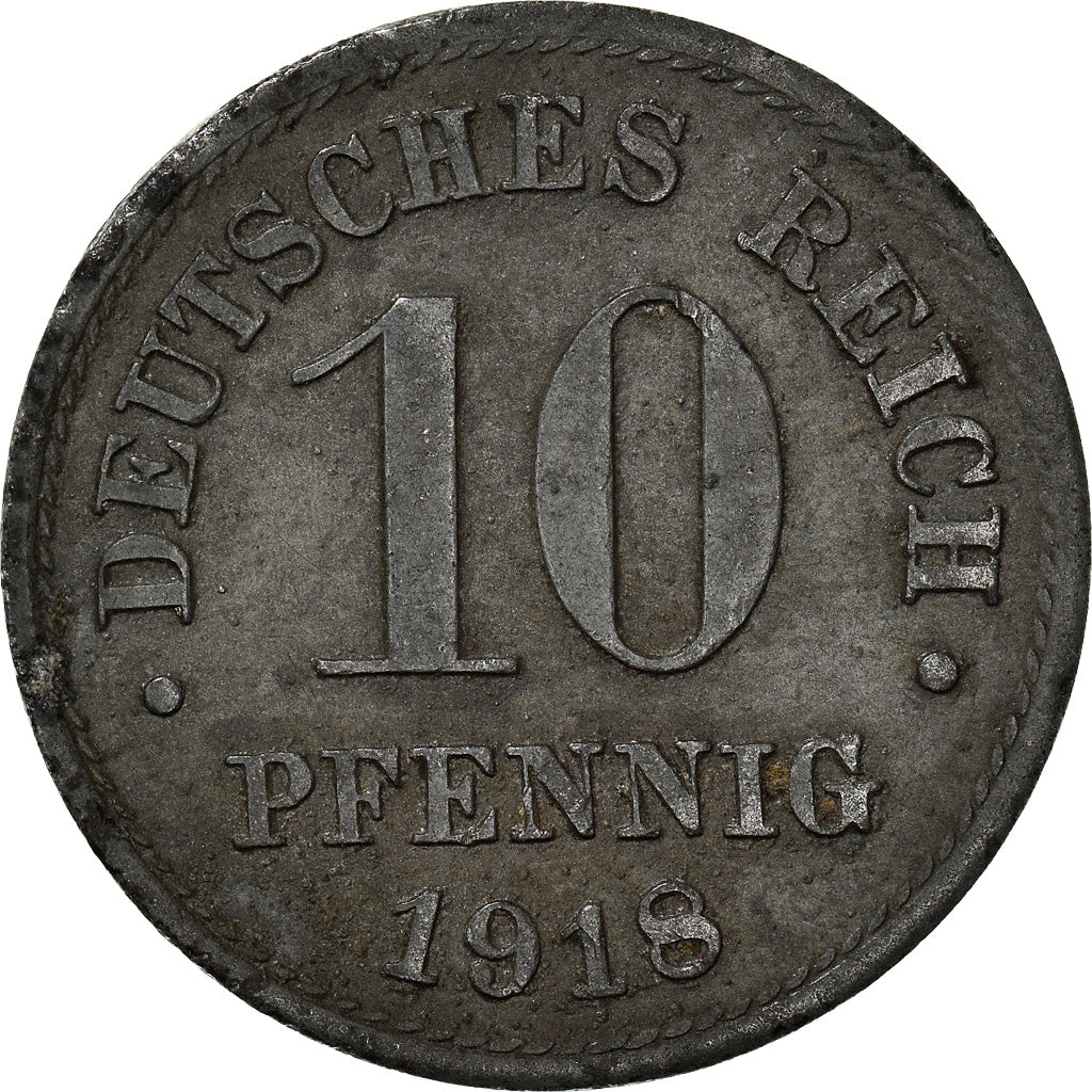 Coin, GERMANY - EMPIRE, 10 Pfennig, 1918, EF(40-45), Zinc, KM:26