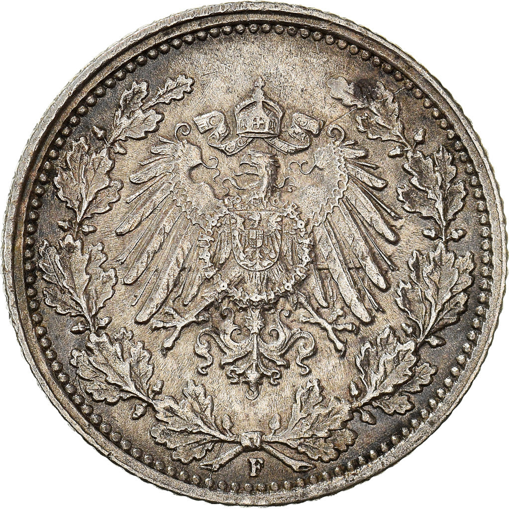 Coin, GERMANY - EMPIRE, 1/2 Mark, 1916, Stuttgart, AU(50-53), Silver, KM:17
