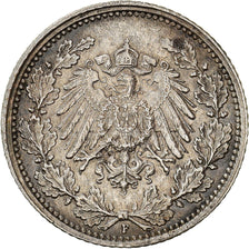 Coin, GERMANY - EMPIRE, 1/2 Mark, 1916, Stuttgart, AU(50-53), Silver, KM:17