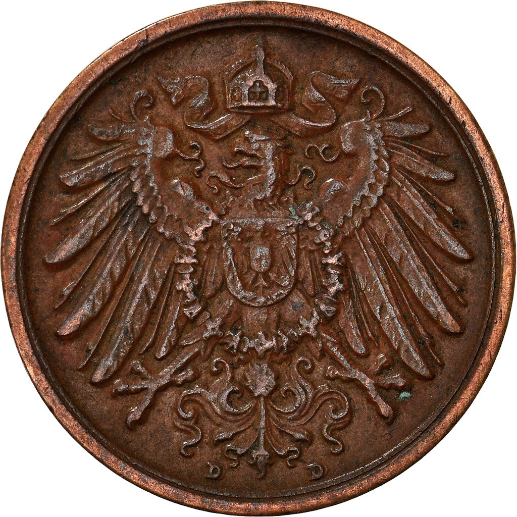 Coin, GERMANY - EMPIRE, Wilhelm II, 2 Pfennig, 1913, Munich, EF(40-45), Copper