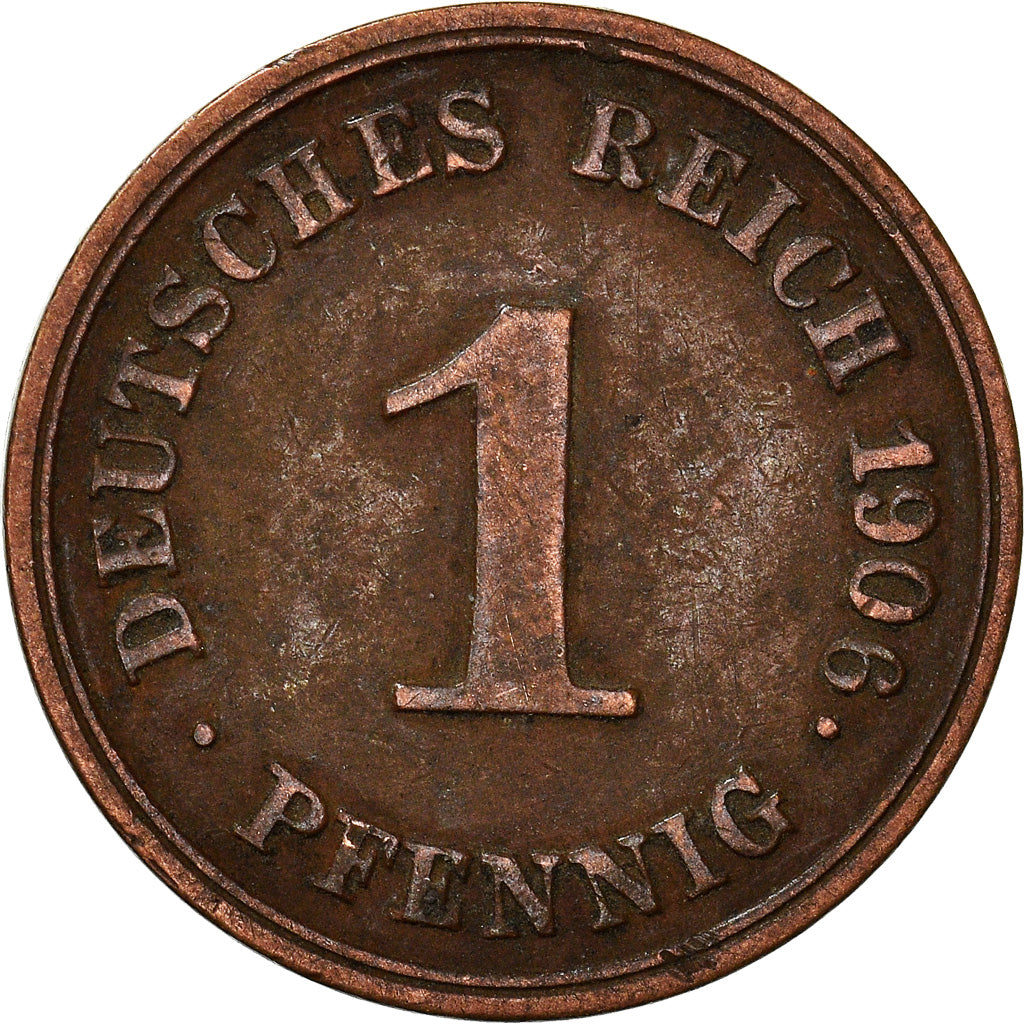 Coin, GERMANY - EMPIRE, Wilhelm II, Pfennig, 1906, Karlsruhe, EF(40-45), Copper