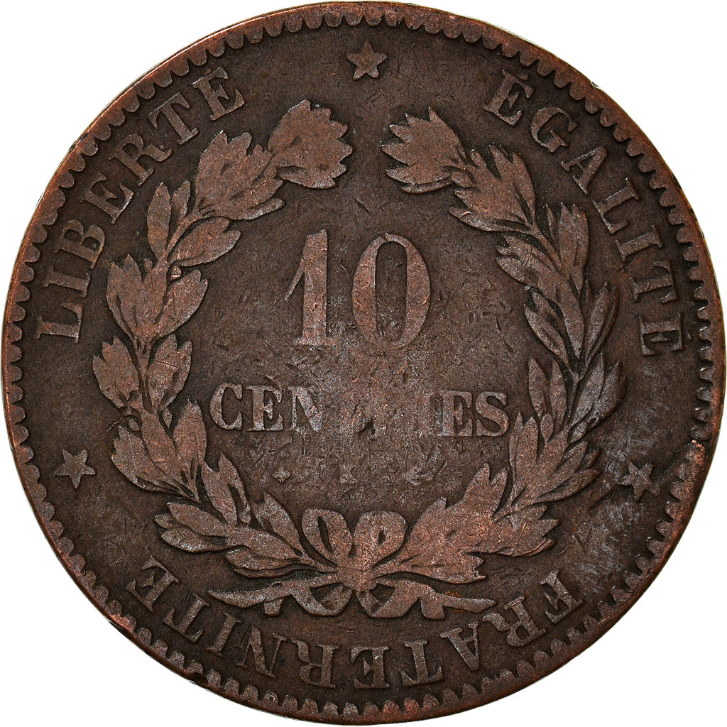 Moneta, Francia, Cérès, 10 Centimes, 1877, Bordeaux, B+, Bronzo, KM:815.2