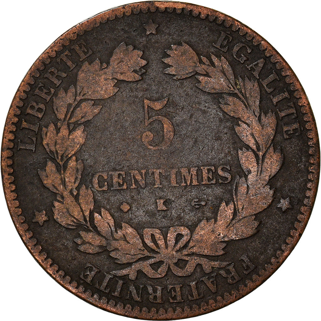 Coin, France, Cérès, 5 Centimes, 1872, Bordeaux, VF(20-25), Bronze, KM:821.2