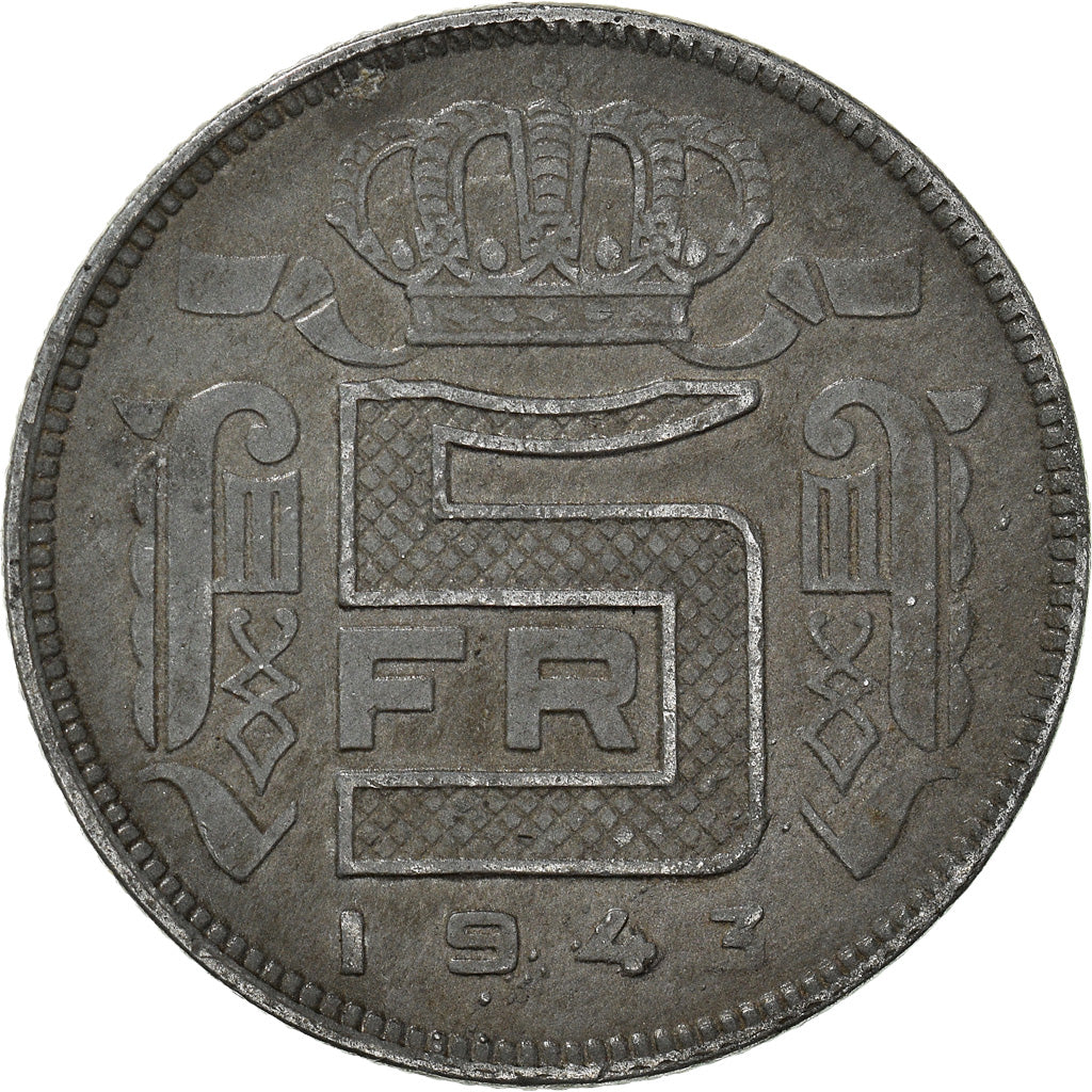 Coin, Belgium, Léopold III, 5 Francs, 5 Frank, 1943, EF(40-45), Zinc, KM:129.1