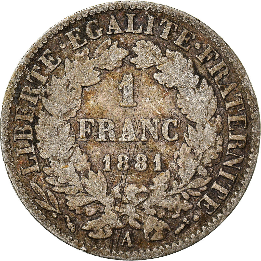 Coin, France, Cérès, Franc, 1881, Paris, VF(20-25), Silver, KM:822.1