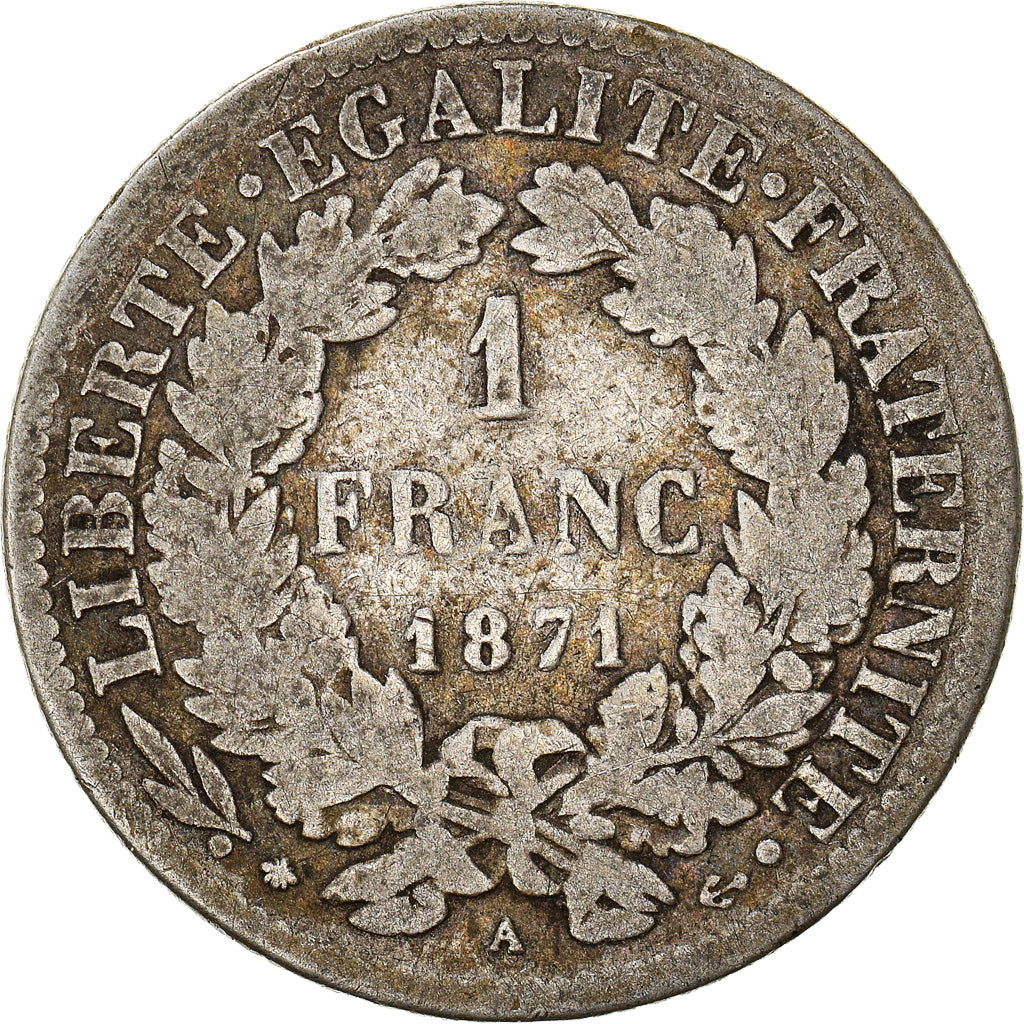 Coin, France, Cérès, Franc, 1871, Paris, F(12-15), Silver, KM:822.1