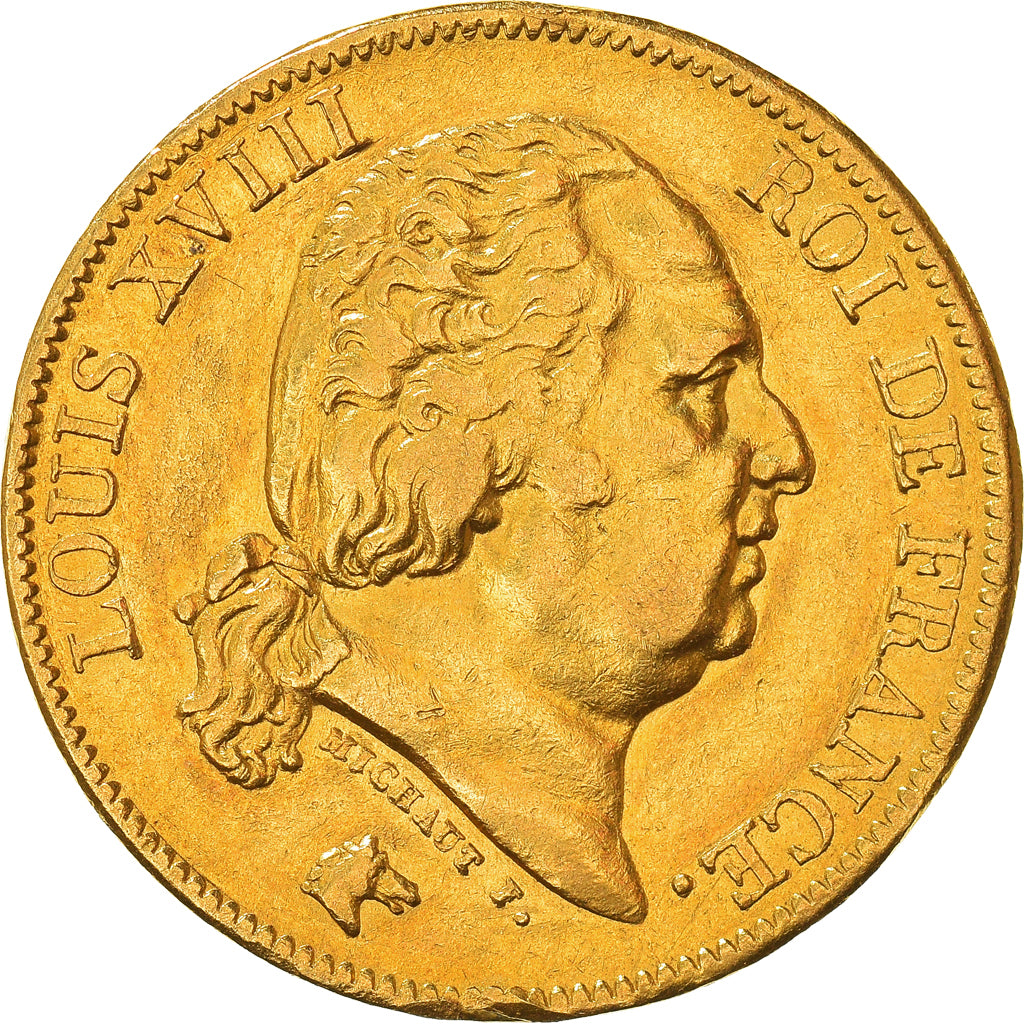 Moneda, Francia, Louis XVIII, 40 Francs, 1818, Paris, MBC, Oro
