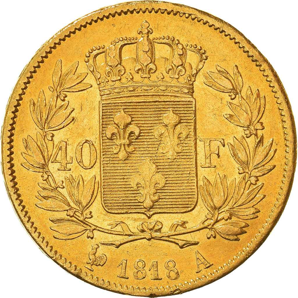 Moneda, Francia, Louis XVIII, 40 Francs, 1818, Paris, MBC, Oro