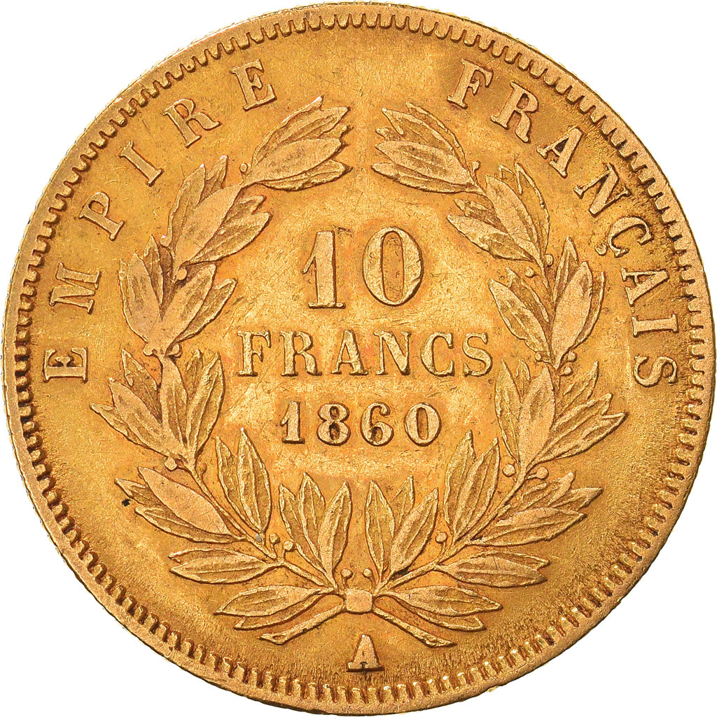 Moeda, França, Napoléon III, 10 Francs, 1860, Paris, VF(30-35), Dourado
