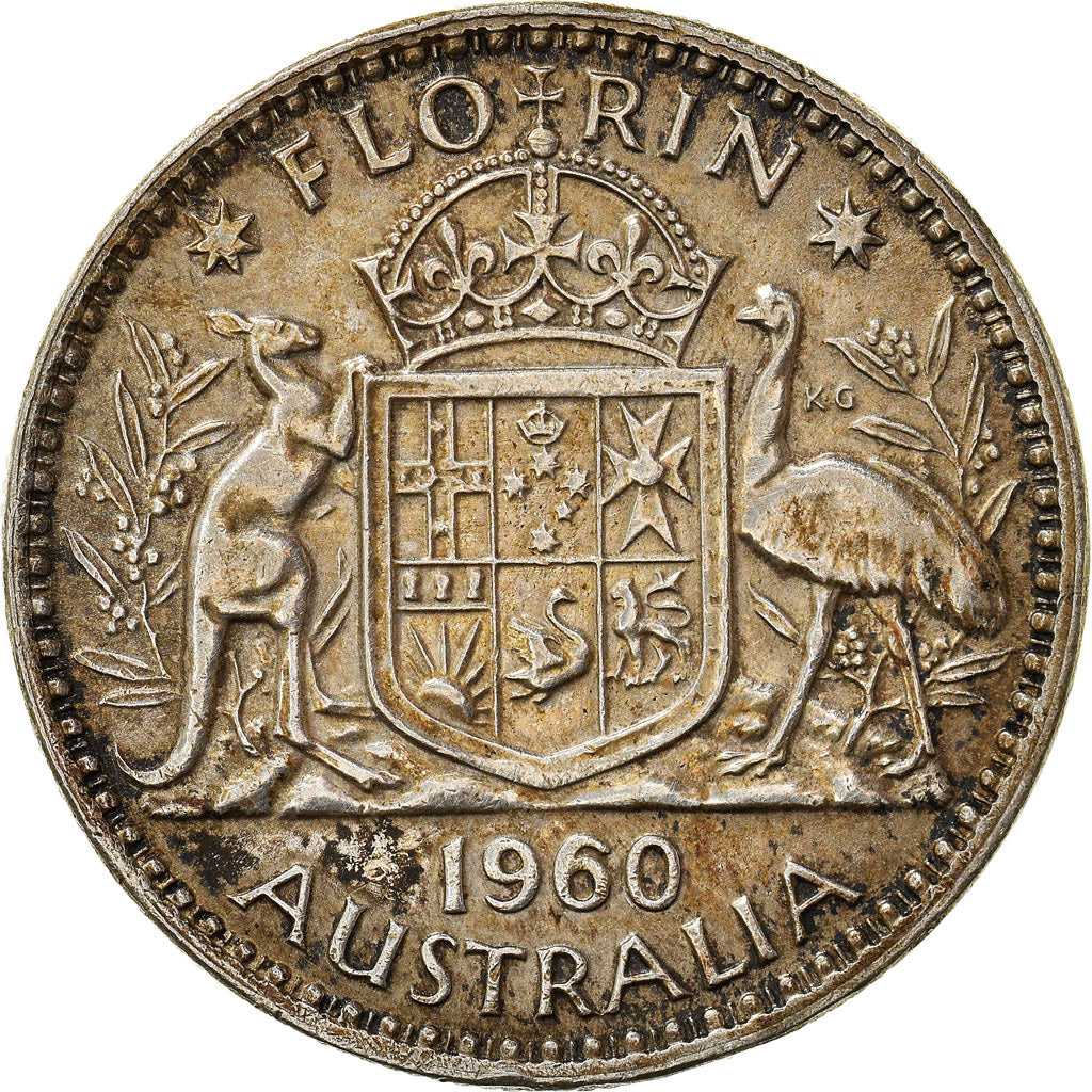 Moneda, Australia, Elizabeth II, Florin, 1960, Melbourne, MBC+, Plata, KM:60