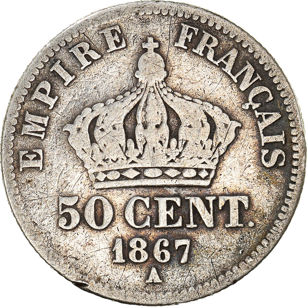 Coin, France, Napoléon III, 50 Centimes, 1867, Paris, VF(20-25), Silver