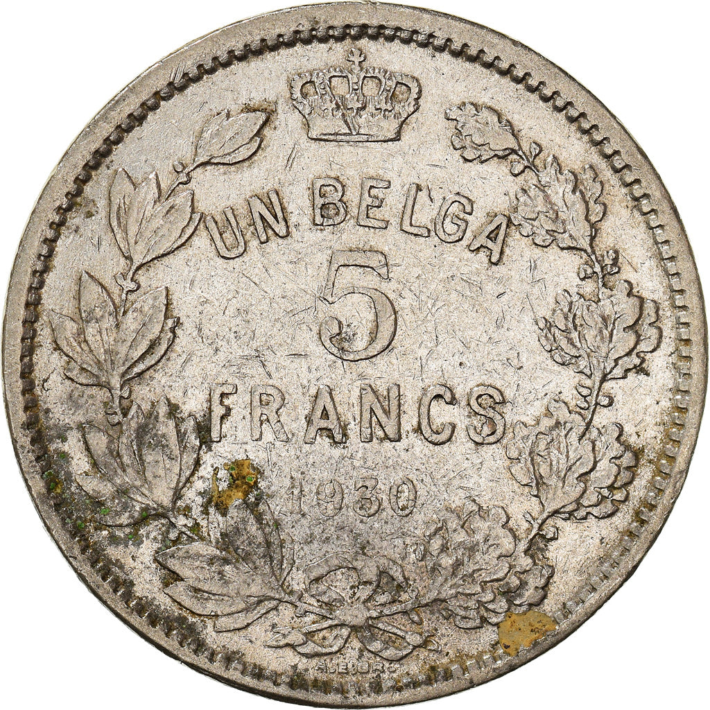 Coin, Belgium, Albert I, 5 Francs, 5 Frank, 1930, VF(30-35), Nickel, KM:97.1