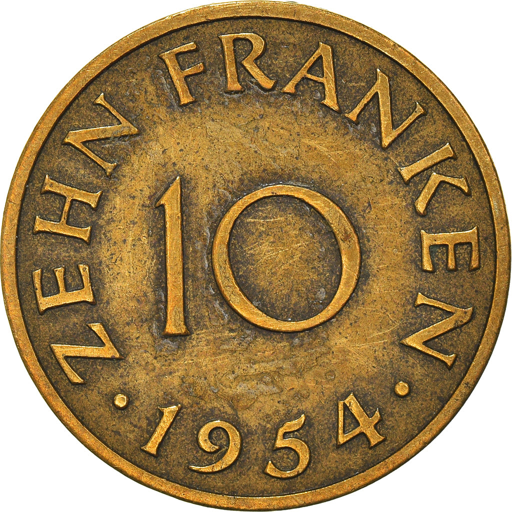 Monnaie, SAARLAND, 10 Franken, 1954, Paris, TTB, Bronze-Aluminium, KM:1