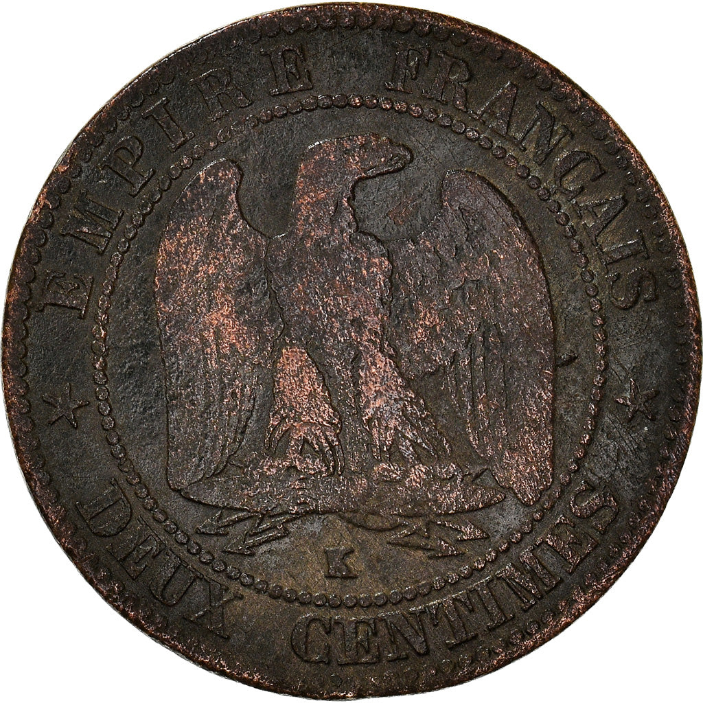 Moneda, Francia, Napoleon III, 2 Centimes, 1862, Bordeaux, BC+, Bronce