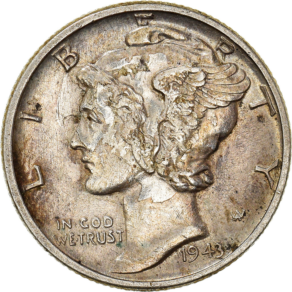 Coin, United States, Mercury Dime, 1943, Philadelphia, EF(40-45), Silver