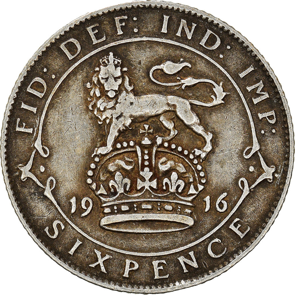 Coin, Great Britain, George V, 6 Pence, 1916, EF(40-45), Silver, KM:815