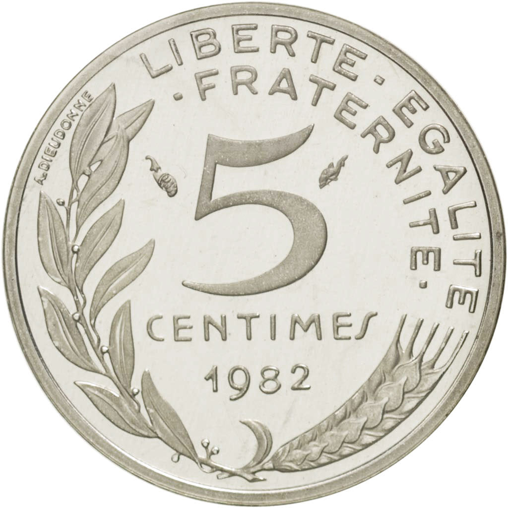FRANCE, 5 Centimes, 1982, KM #P719, MS(65-70), Silver, Gadoury #22.P2, 5.00