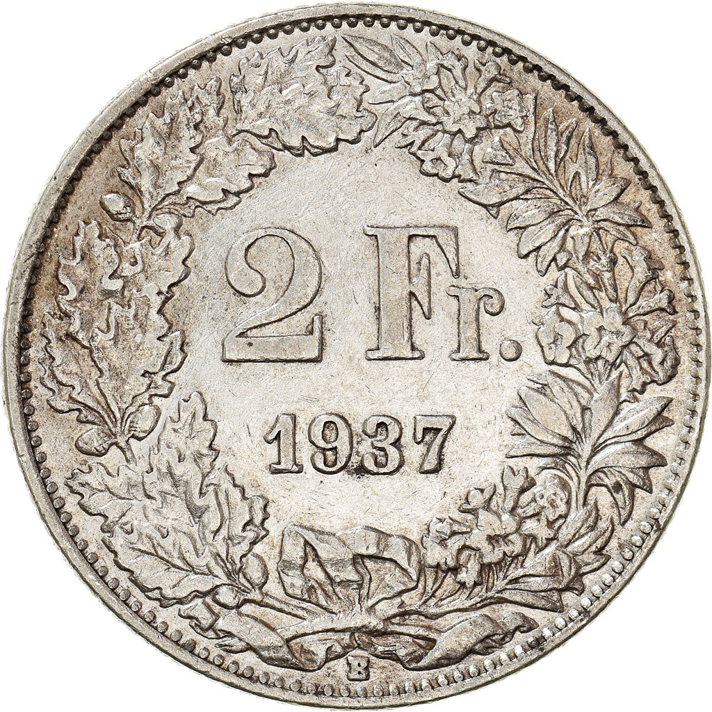 Coin, Switzerland, 2 Francs, 1937, Bern, AU(50-53), Silver, KM:21