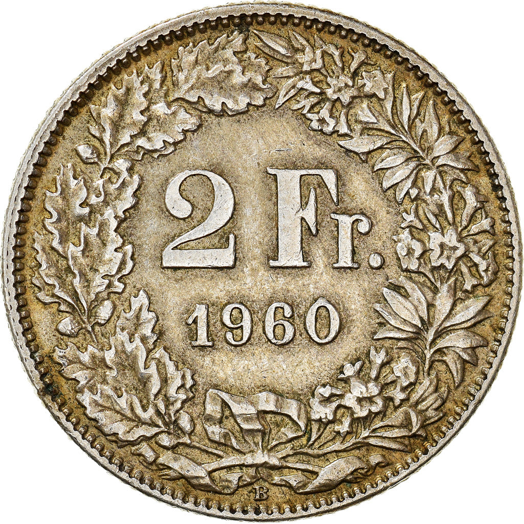 Coin, Switzerland, 2 Francs, 1960, Bern, AU(50-53), Silver, KM:21
