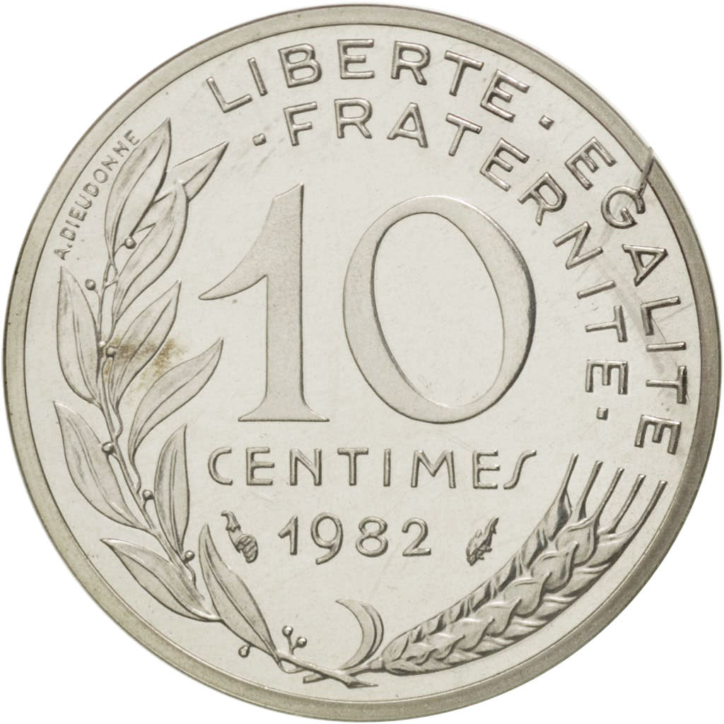Moneta, Francia, 10 Centimes, 1982, FDC, Argento, KM:P722, Gadoury:46.P2