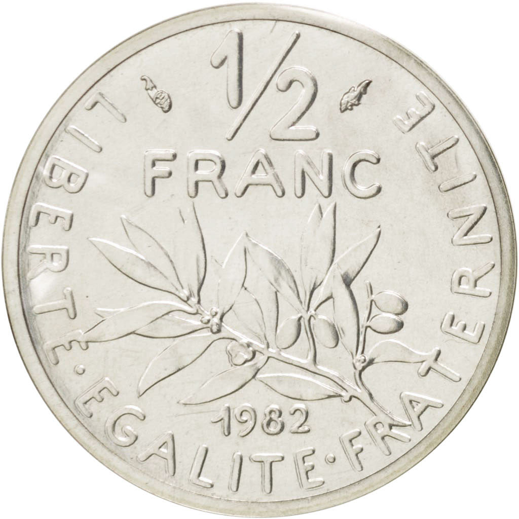 Coin, France, 1/2 Franc, 1982, MS(65-70), Silver, KM:P728, Gadoury:91.P2