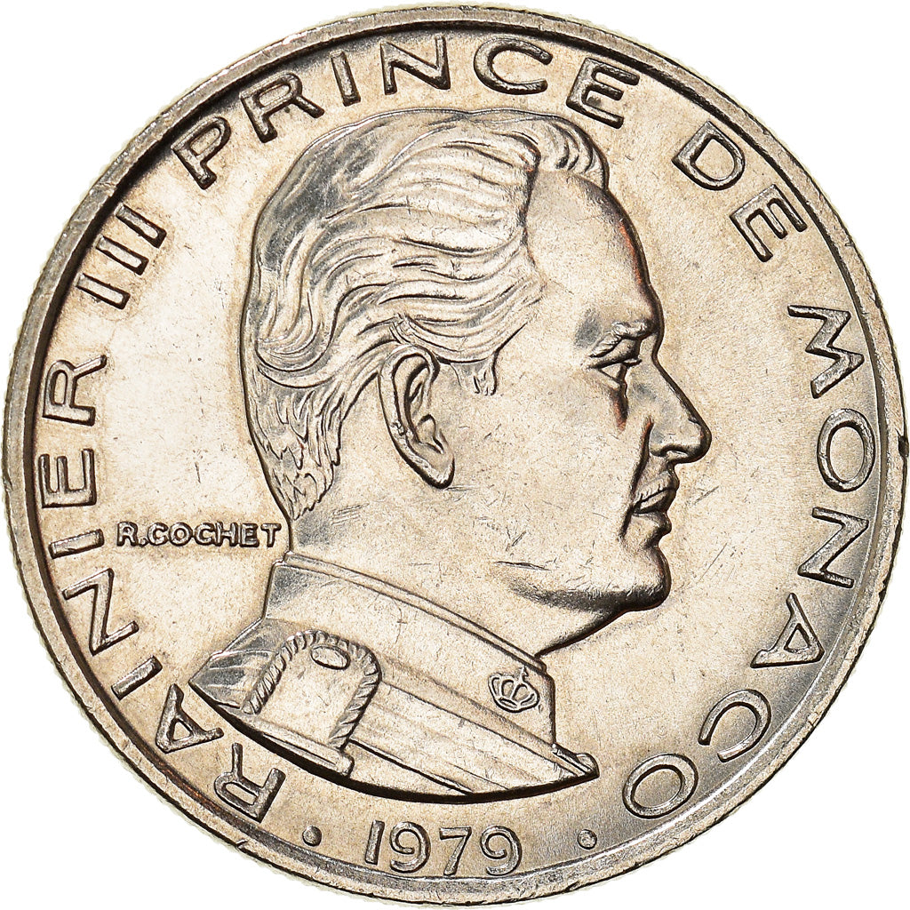Moeda, Mónaco, Rainier III, Franc, 1979, MS(65-70), Níquel, KM:140, Gadoury:MC