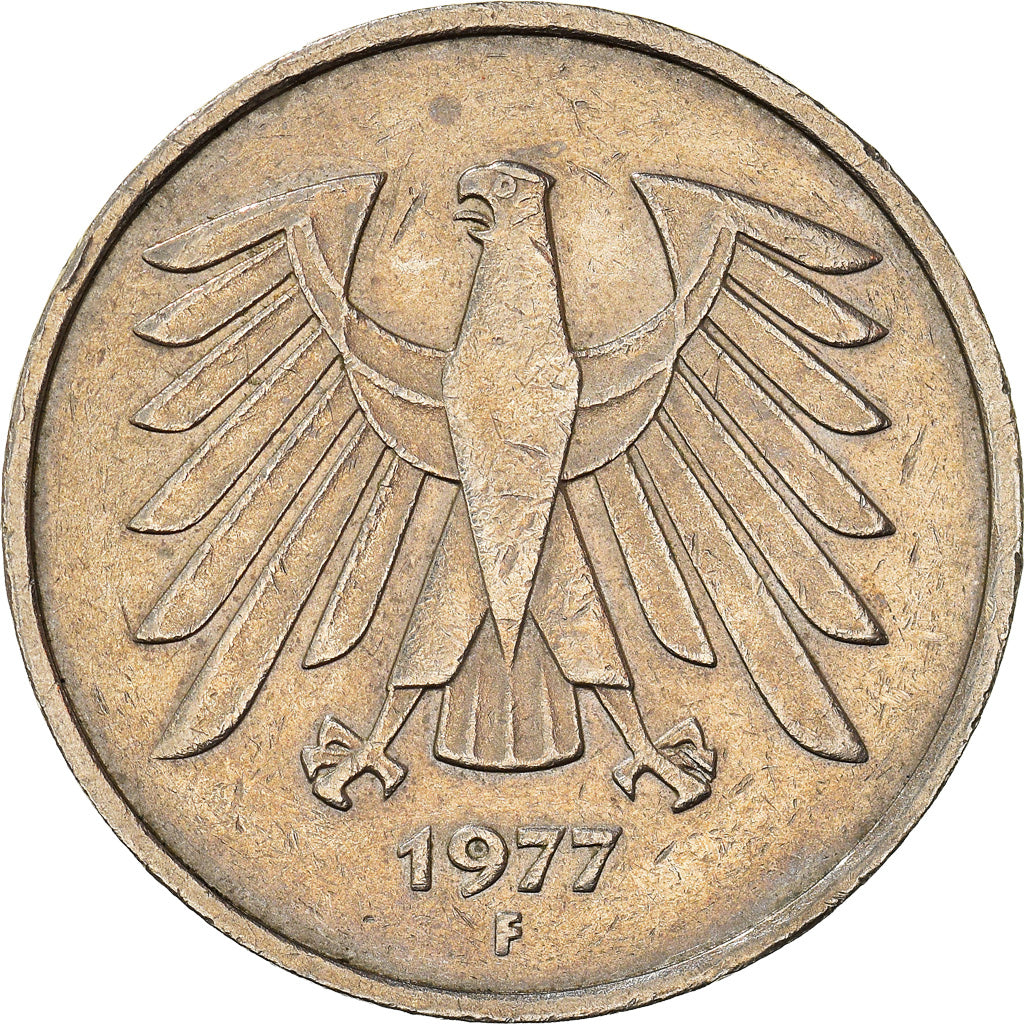 Coin, GERMANY - FEDERAL REPUBLIC, 5 Mark, 1977, Stuttgart, AU(50-53)