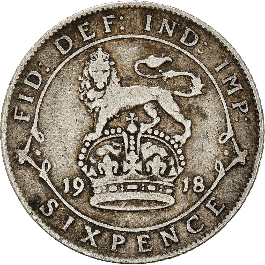 Coin, Great Britain, George V, 6 Pence, 1918, VF(20-25), Silver, KM:815