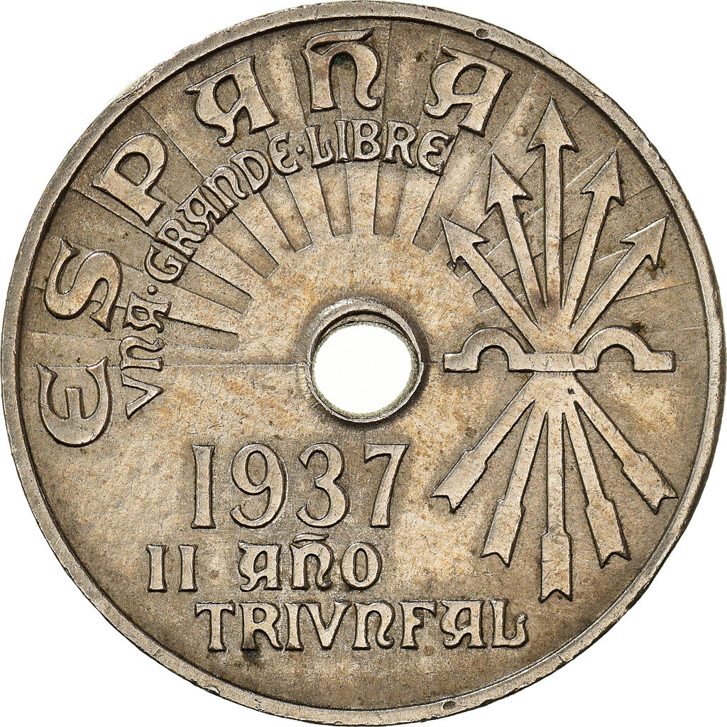 Coin, Spain, 25 Centimos, 1937, Vienna, AU(50-53), Copper-nickel, KM:753