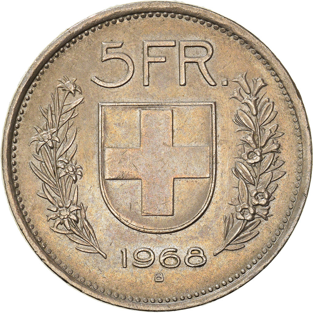 Coin, Switzerland, 5 Francs, 1968, Bern, EF(40-45), Copper-nickel, KM:40a.1