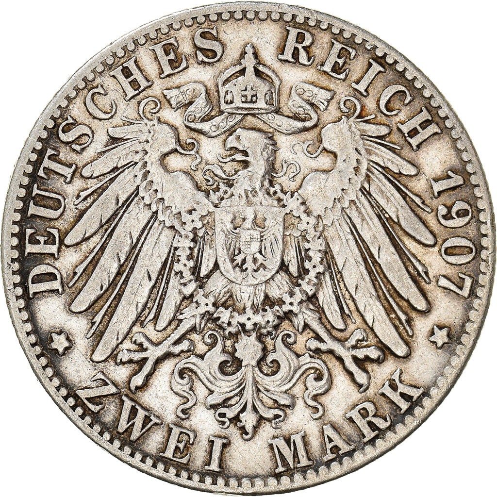 Coin, GERMANY - EMPIRE, Otto, 2 Mark, 1907, Munich, EF(40-45), Silver, KM:913