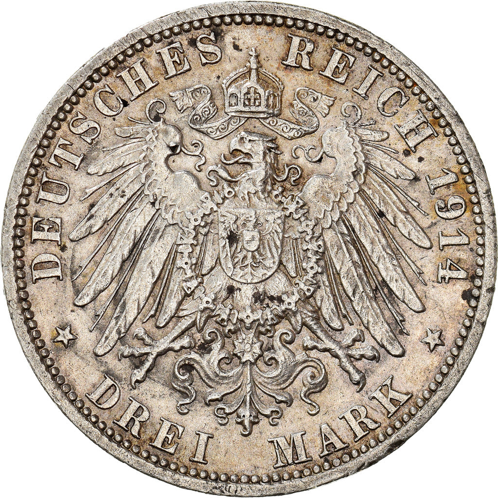 Coin, GERMANY - EMPIRE, Wilhelm II, 3 Mark, 1914, Berlin, EF(40-45), Silver