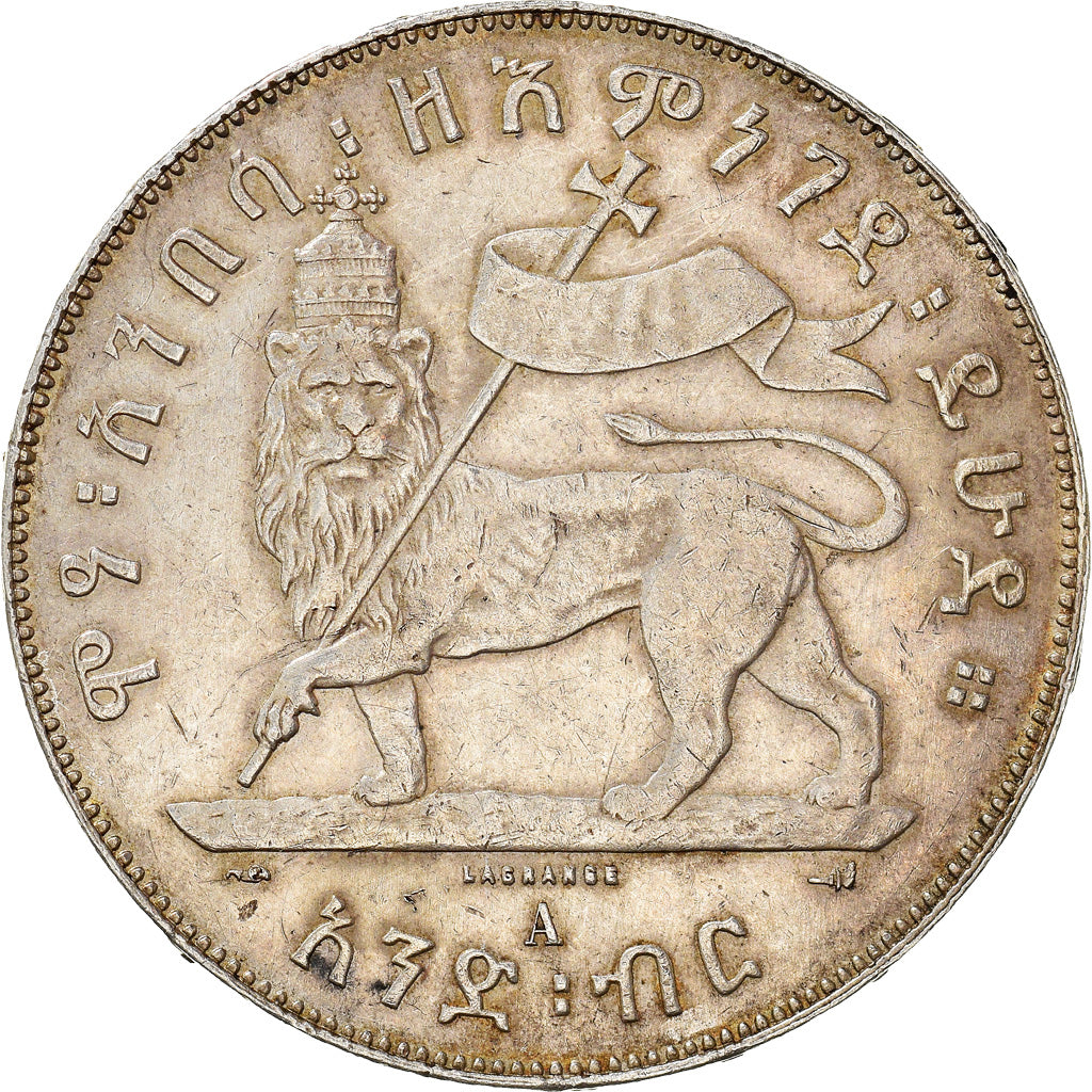 Coin, Ethiopia, Menelik II, Birr, 1895 (1902-03), Paris, AU(55-58), Silver