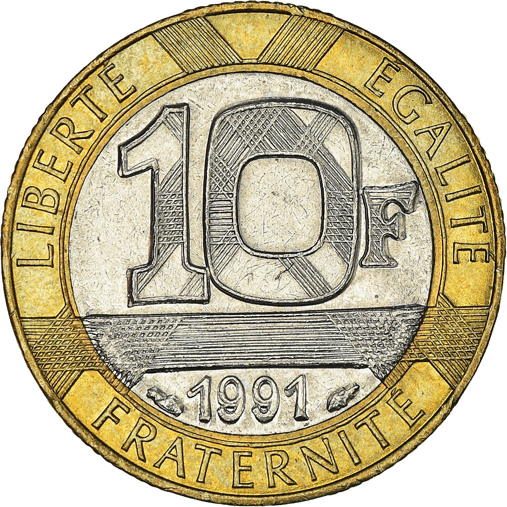 Münze, Frankreich, Génie, 10 Francs, 1991, VZ, Bi-Metallic, KM:964.1