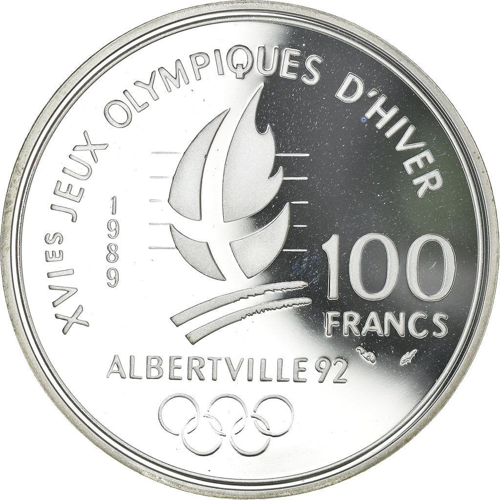 Munten, Frankrijk, Patinage, 100 Francs, 1989, FDC, Zilver, KM:972, Gadoury:C3