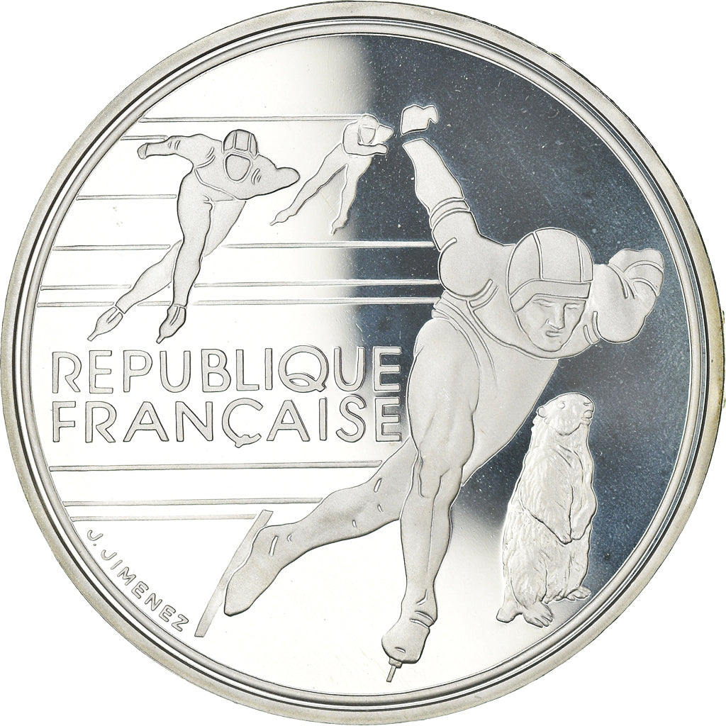 Coin, France, Patinage de vitesse, 100 Francs, 1990, MS(65-70), Silver, KM:980