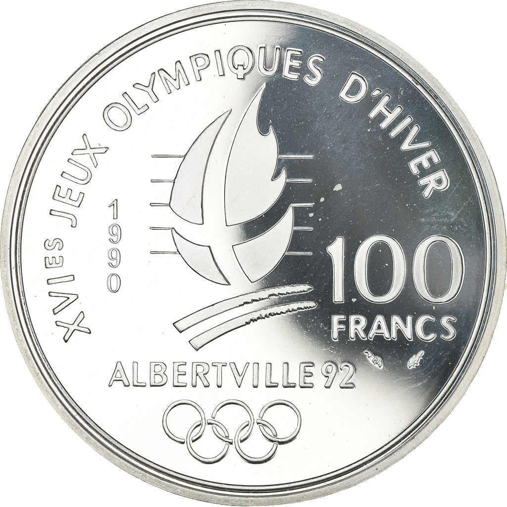 Coin, France, Patinage de vitesse, 100 Francs, 1990, MS(65-70), Silver, KM:980
