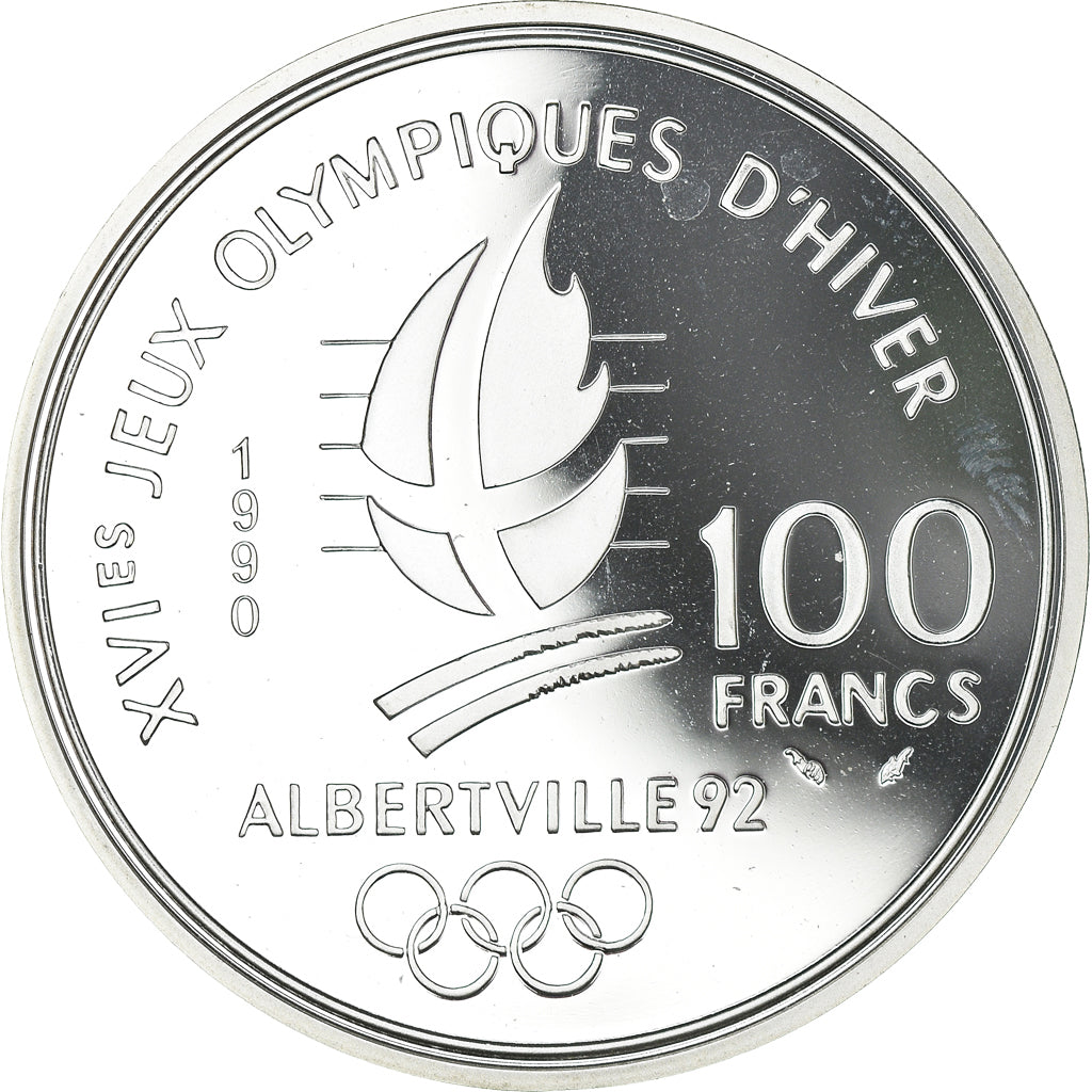 Moneta, Francia, Ski acrobatique, 100 Francs, 1990, FDC, Argento, KM:983
