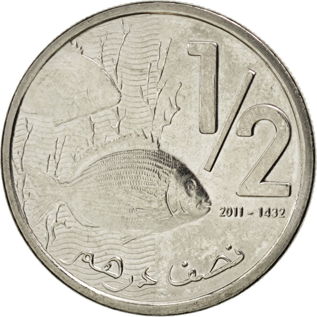 Coin, Morocco, Mohammed VI, 1/2 Dirham, 2011, MS(63), Nickel plated steel