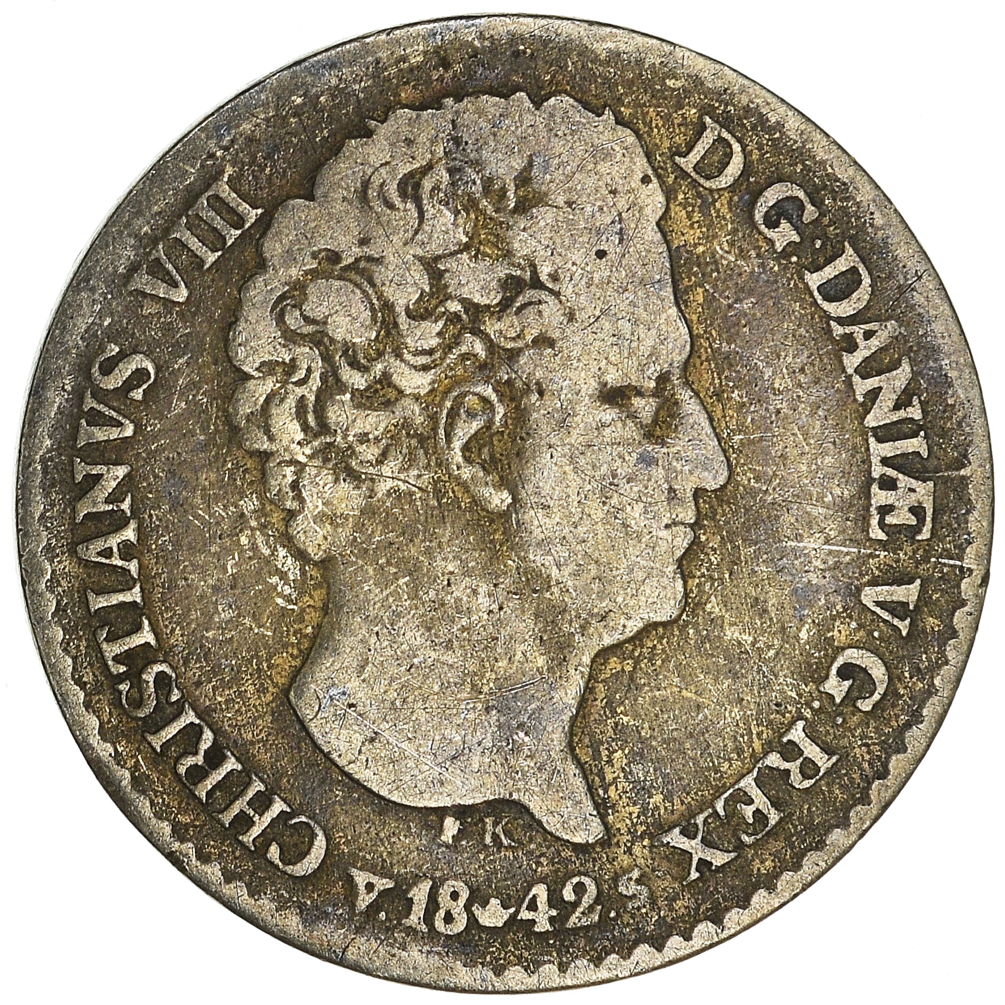 Coin, Denmark, Christian VIII, 4 Rigsbankskilling, 1842, Copenhagen, VF(30-35)