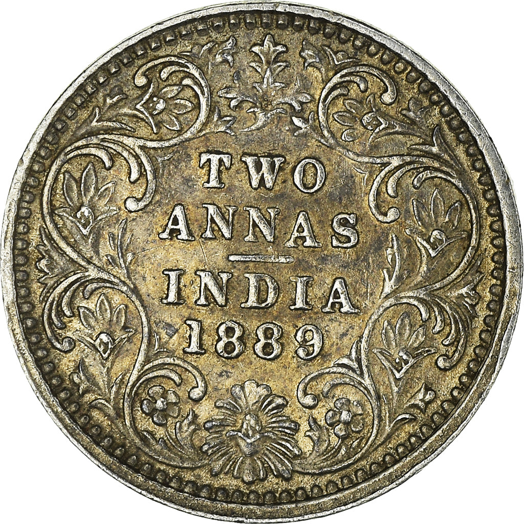 Coin, INDIA-BRITISH, Victoria, 2 Annas, 1889, Bombay, AU(50-53), Silver, KM:488