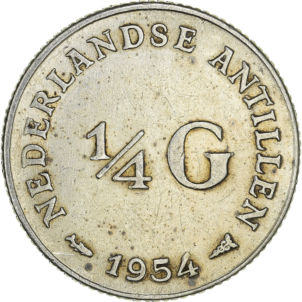 Coin, Netherlands Antilles, Juliana, 1/4 Gulden, 1954, AU(50-53), Silver, KM:4