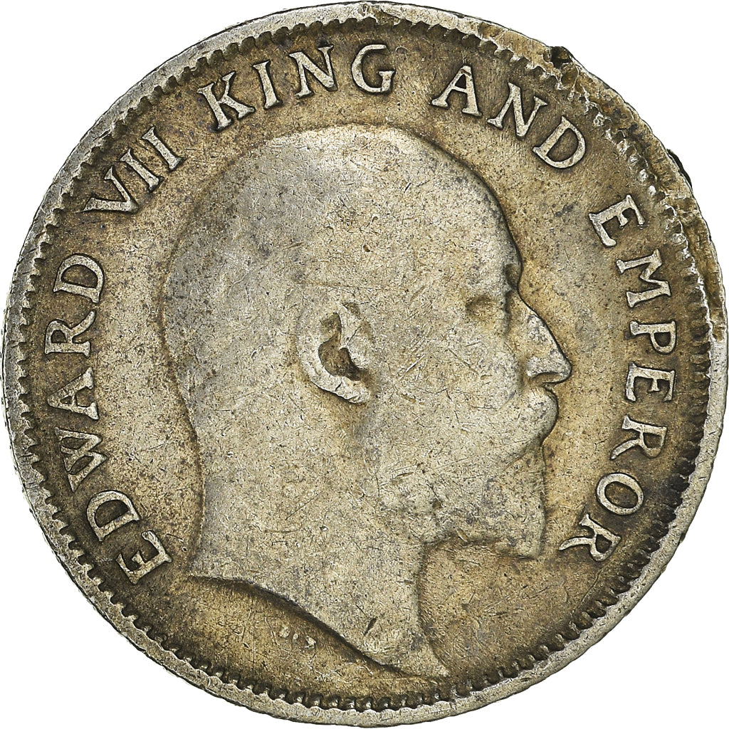 Coin, INDIA-BRITISH, Edward VII, 1/4 Rupee, 1907, Calcutta, EF(40-45), Silver