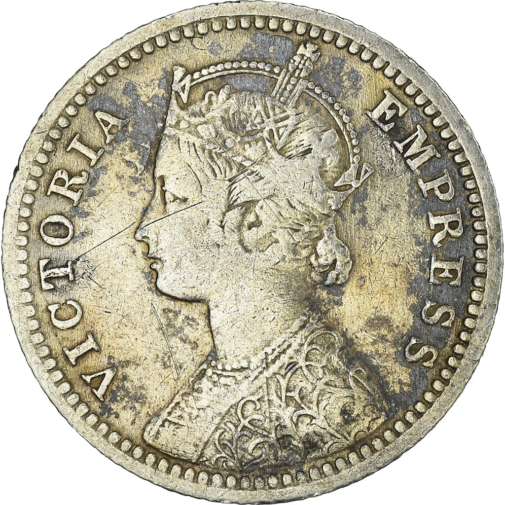 Moneda, INDIA BRITÁNICA, Victoria, 1/4 Rupee, 1890, Calcutta, BC+, Plata