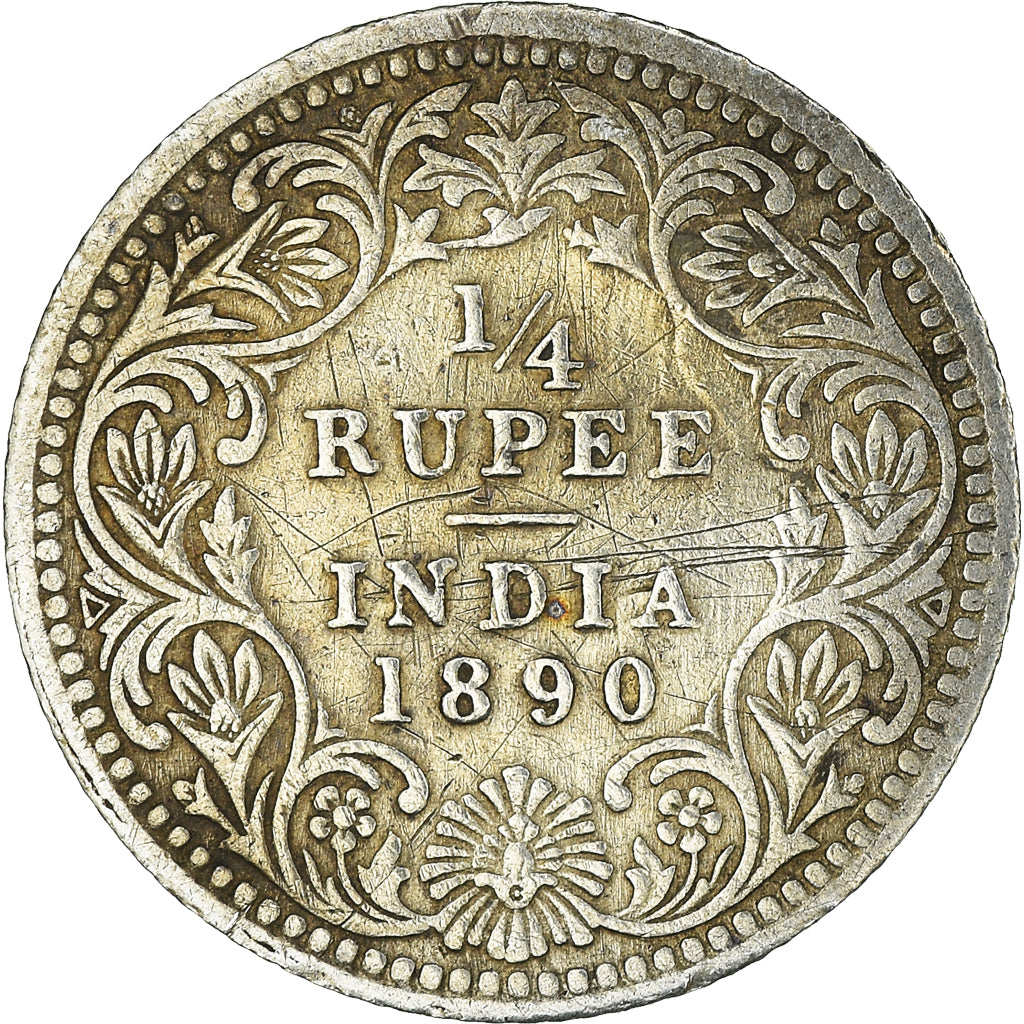 Moneda, INDIA BRITÁNICA, Victoria, 1/4 Rupee, 1890, Calcutta, BC+, Plata