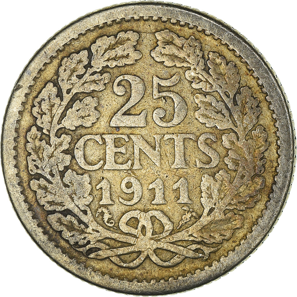 Münze, Niederlande, Wilhelmina I, 25 Cents, 1911, S, Silber, KM:146